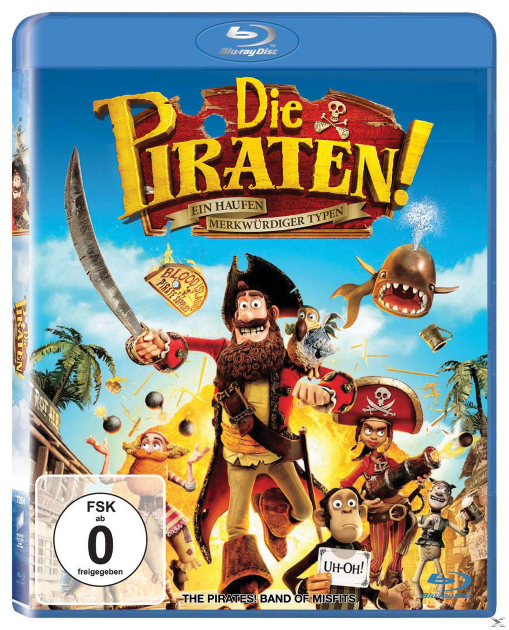 Piraten mit Säbel, Papagei, Affe und Wal im Zeichentrickfilm-Stil.