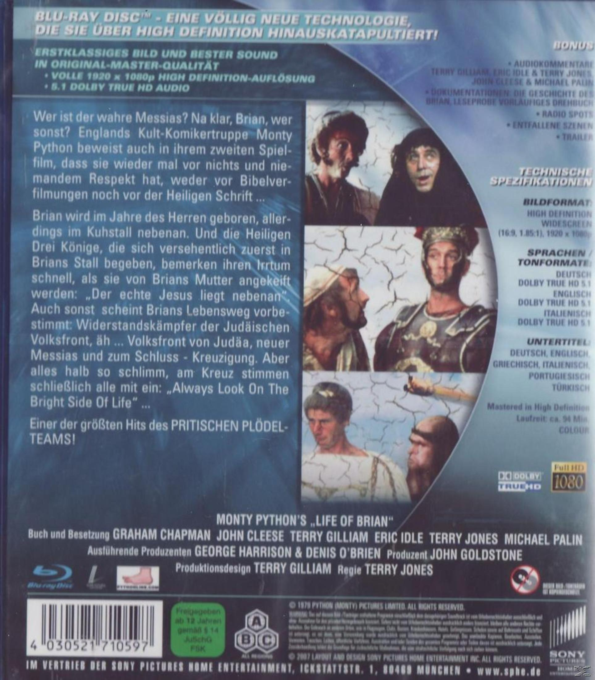 Dos de la jaquette Blu-ray "La vie de Brian" de Monty Python, avec images du film et détails.