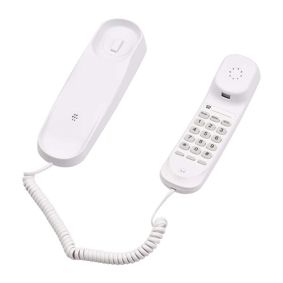 Weißes Festnetztelefon mit separatem Hörer. Isoliert auf weißem Hintergrund.