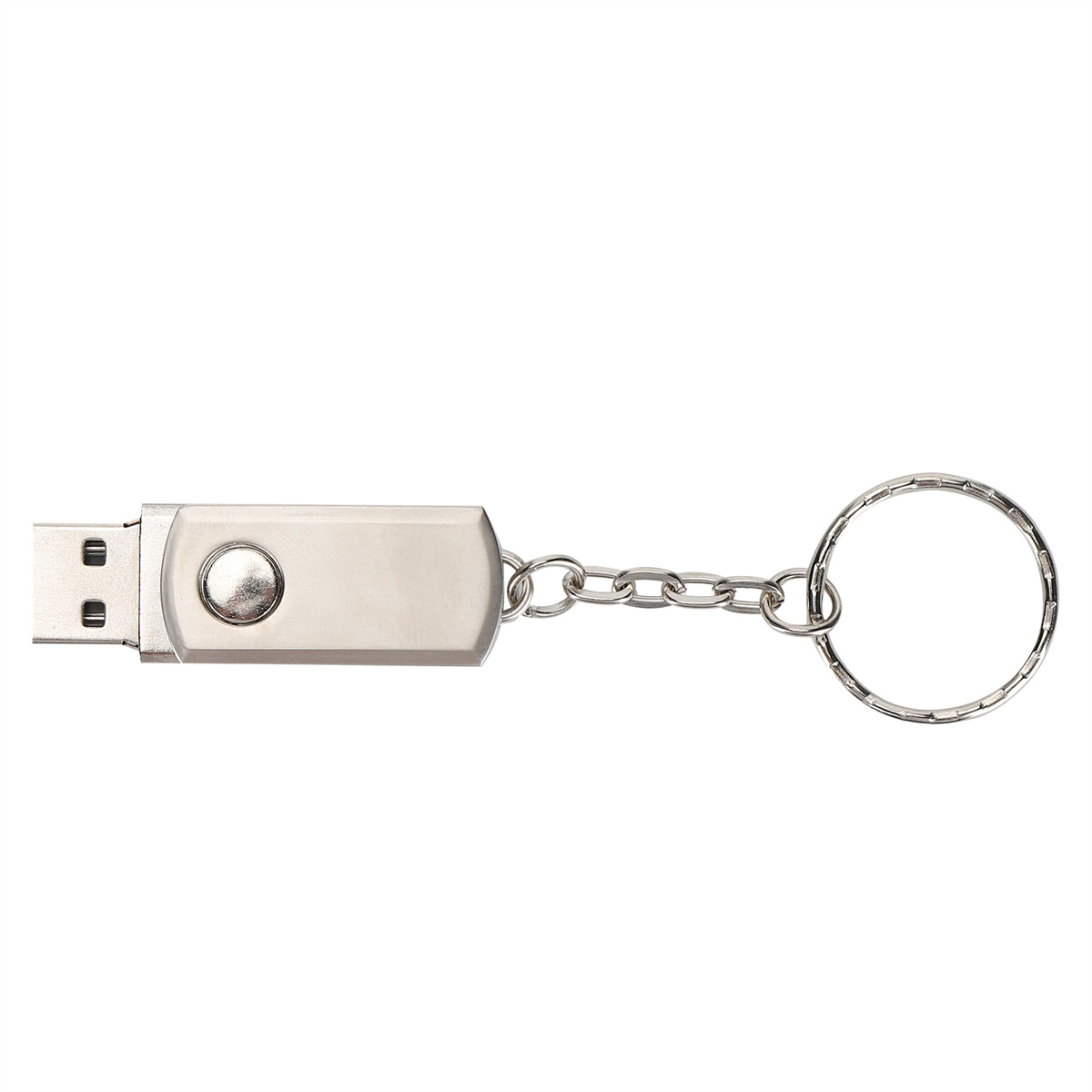Silberner USB-Stick an einer Kette mit Schlüsselring.