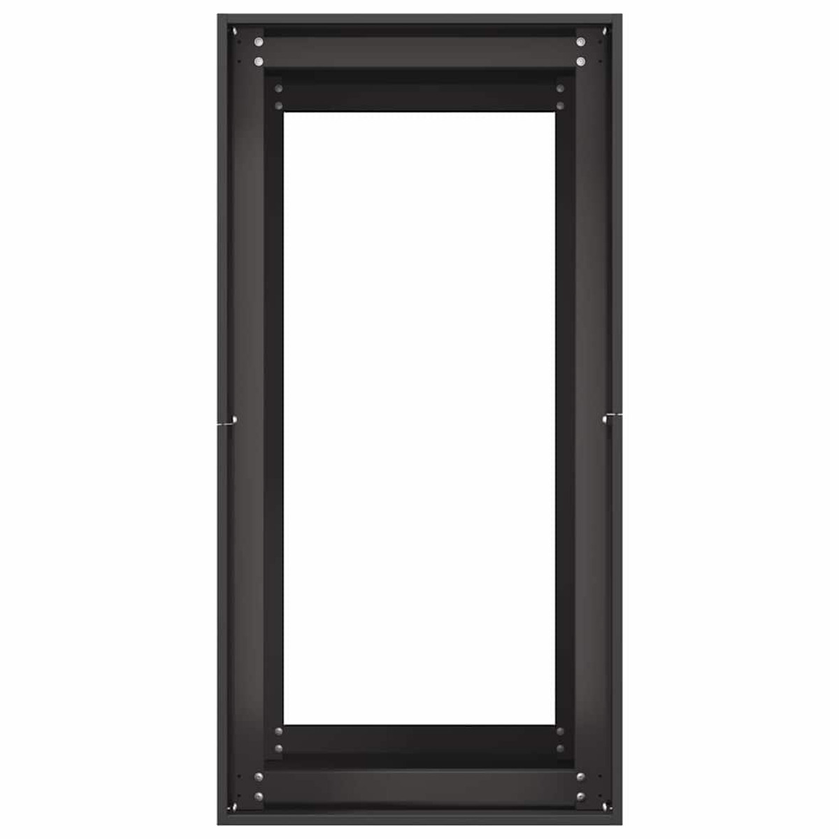 Cornice metallica rettangolare nera, vuota dentro, vista frontalmente.