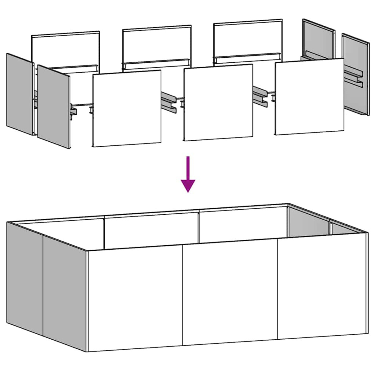 Diagramma di montaggio di una scatola fatta con pannelli.