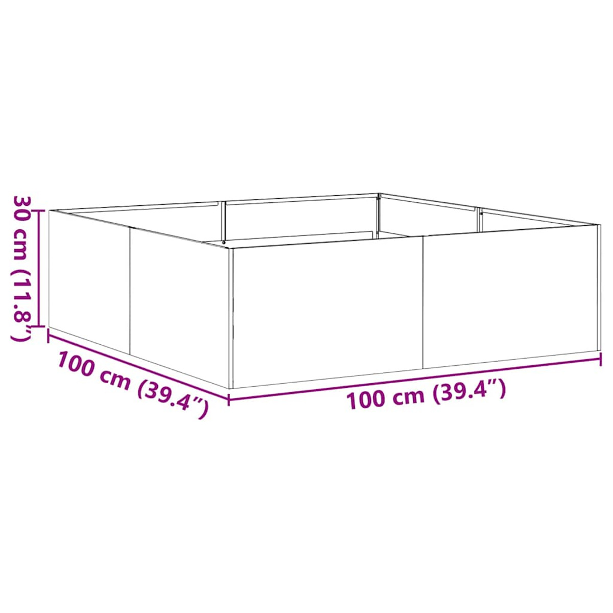 Un telaio quadrato fatto di pannelli bianchi. Le sue dimensioni sono indicate in centimetri.