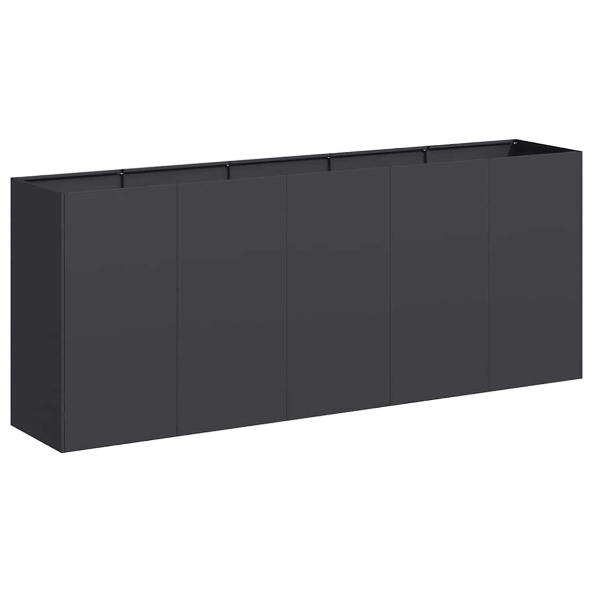 Ein schwarzer Schrank mit sechs Türen, eine große, rechteckige Form.