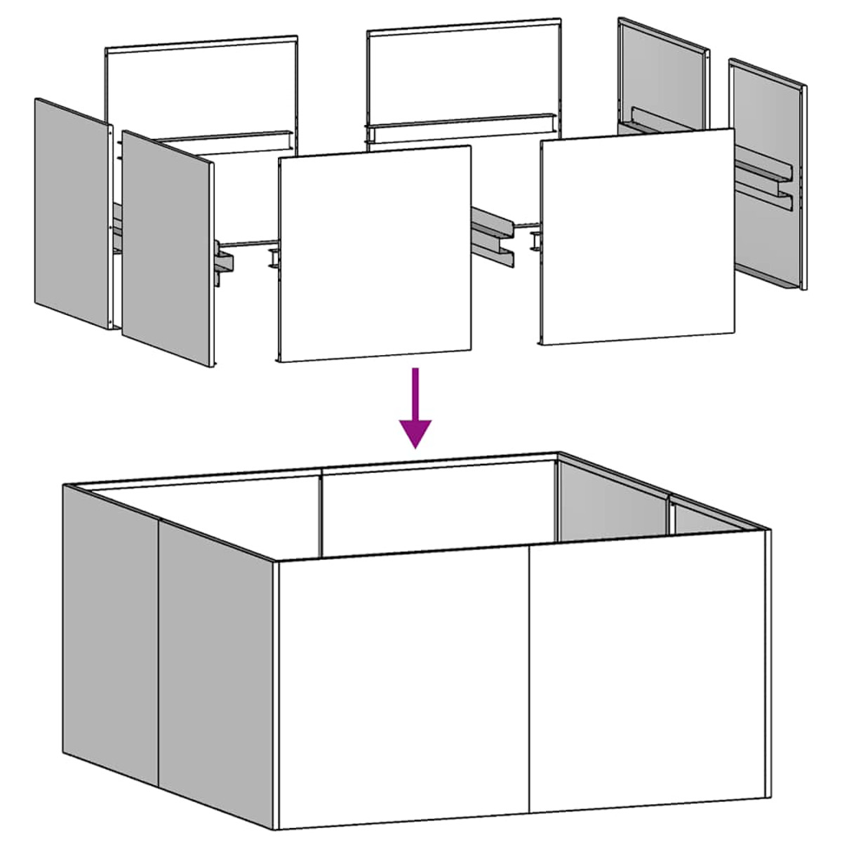 Diagramma che mostra come assemblare i pannelli in un involucro rettangolare.