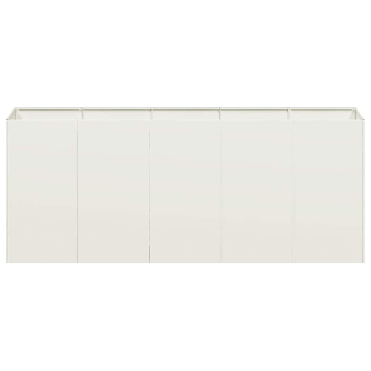 Un muro modulare bianco. È composto da cinque pannelli bianchi, con una barra di metallo sulla parte superiore.