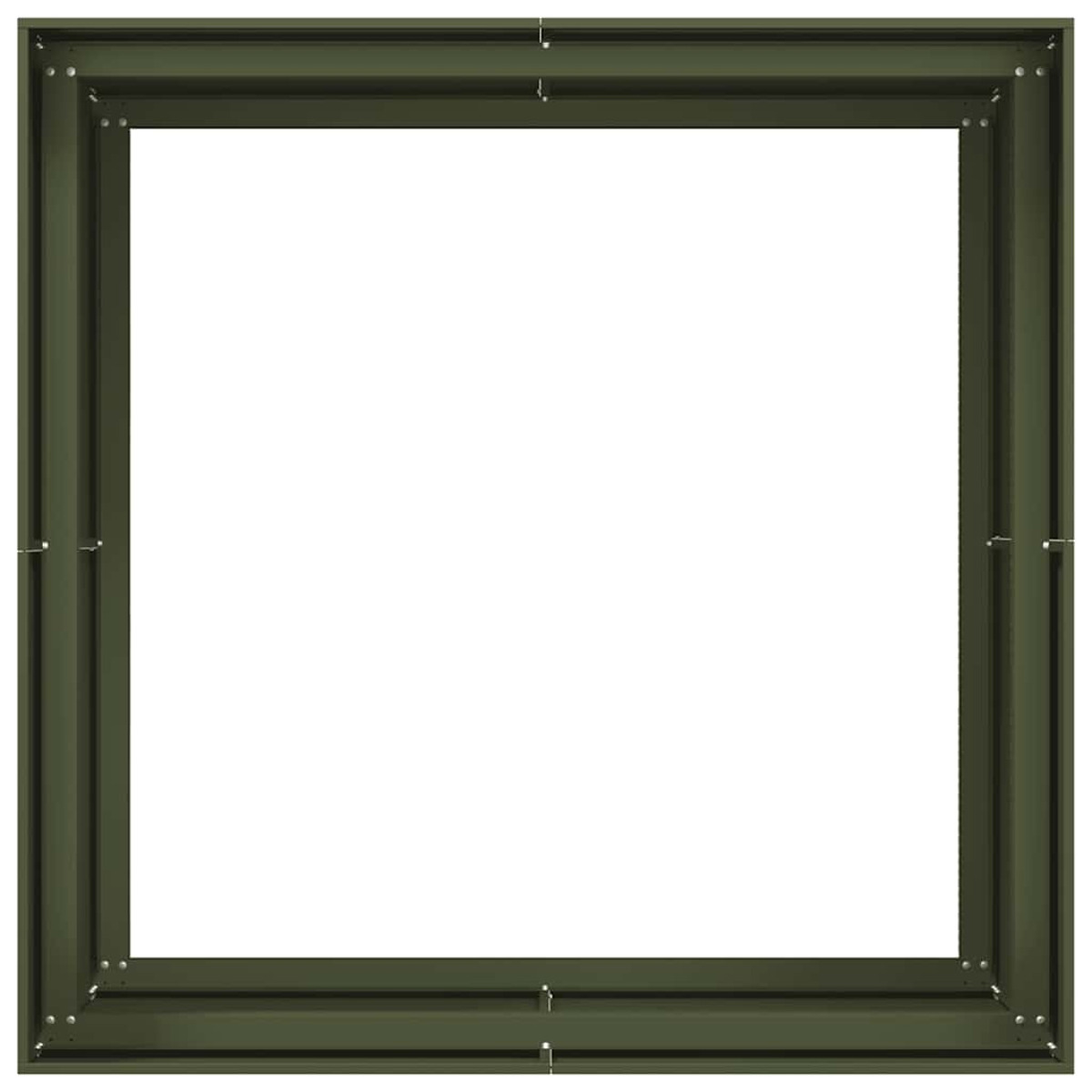 Cornice verde quadrata con centro bianco. I fissaggi sono visibili.