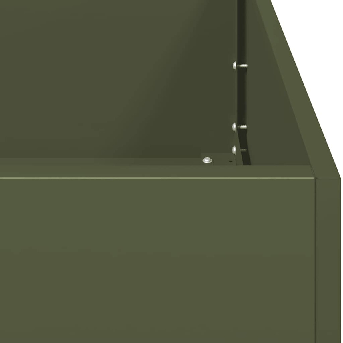 Primo piano di una scatola di metallo verde con un telaio metallico nero.