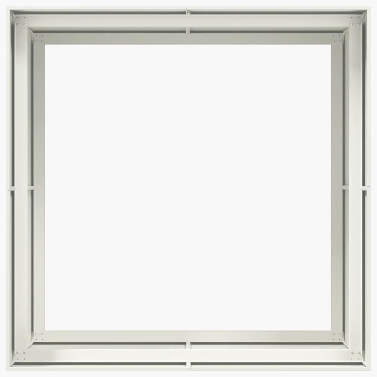 Weißer quadratischer Rahmen. Einfaches Design. Weißer Hintergrund. Sauber und minimalistisch. Von vorne betrachtet.
