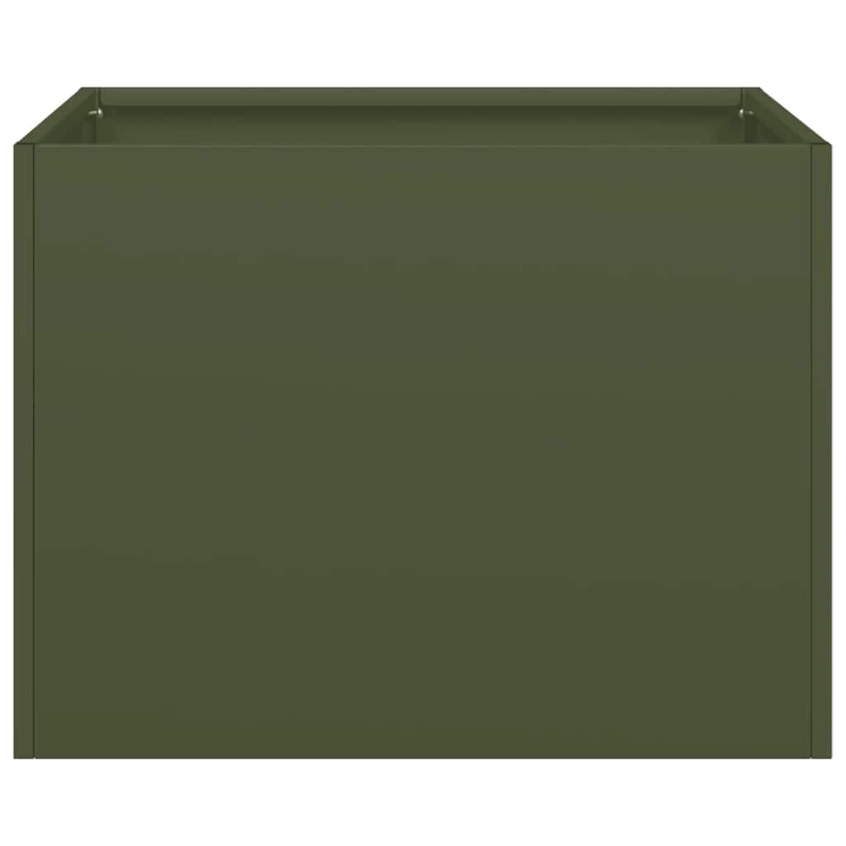 Una scatola quadrata verde, forse una fioriera o un'unità di stoccaggio.
