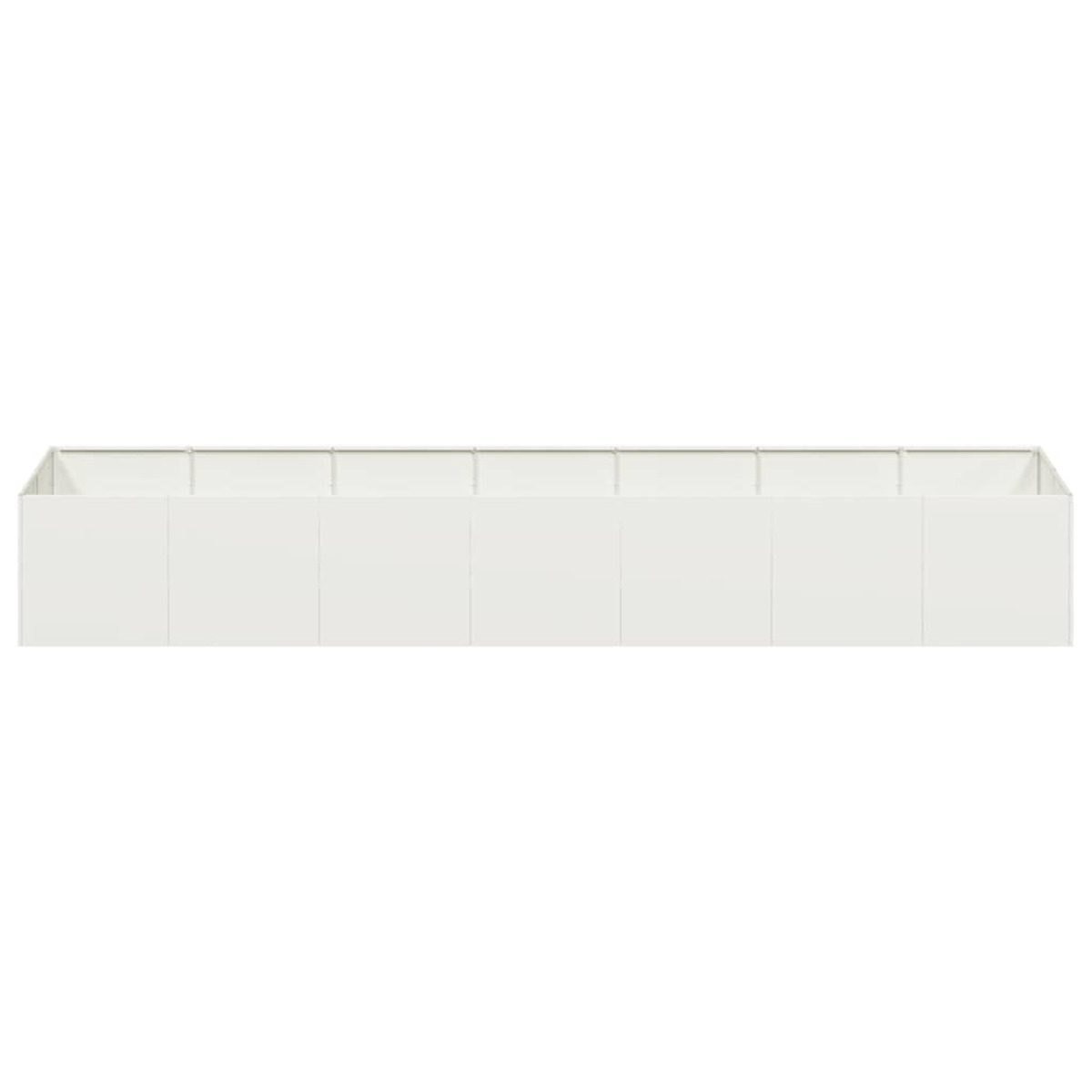 Espositore a parete modulare bianco. Ha nove pannelli bianchi uniformemente distanziati.
