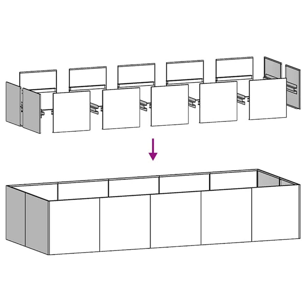 Diagramma che mostra una struttura segmentata assemblata in una forma rettangolare.