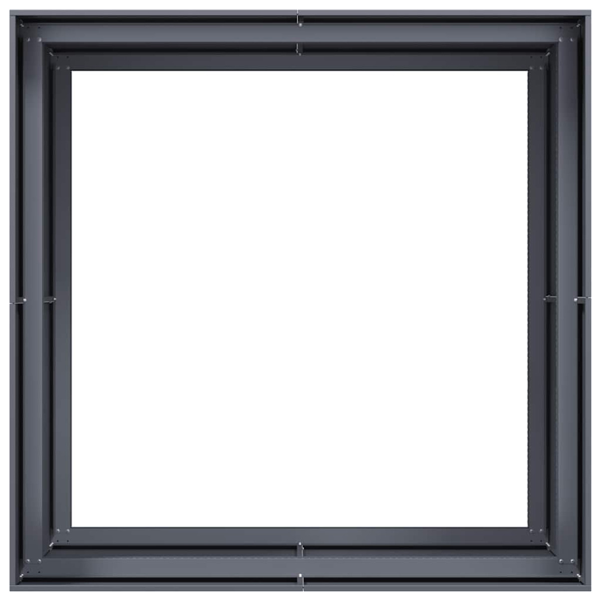 Cornice in metallo grigio. Interno bianco. Forma quadrata.