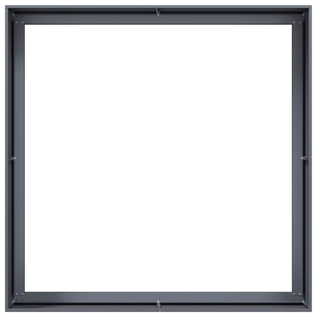 Cornice in metallo grigio. Forma quadrata, vuota all'interno. Sfondo bianco.