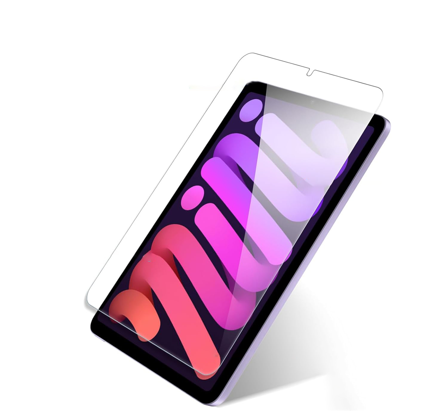 Tablet mit angebrachter Displayschutzfolie. Das Tablet ist lila, mit weißem Hintergrund.