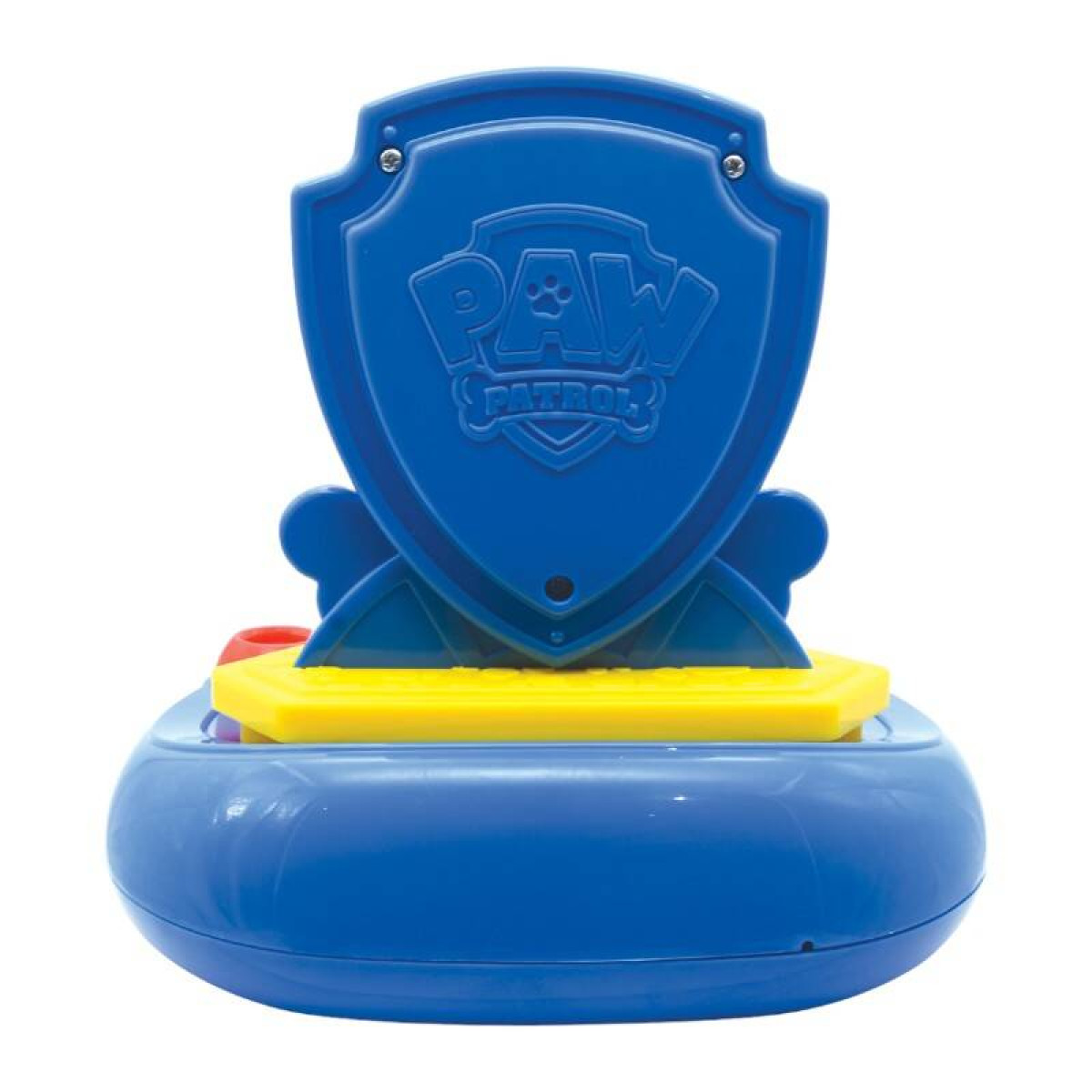 Juguete de insignia azul de la Patrulla Canina con plataforma amarilla y logo de la Patrulla Canina.