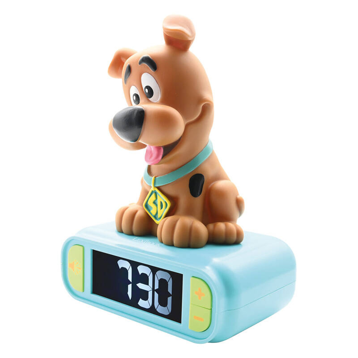 Scooby Doo Wecker, blaue Basis, Digitalanzeige, Cartoon-Hundefigur.