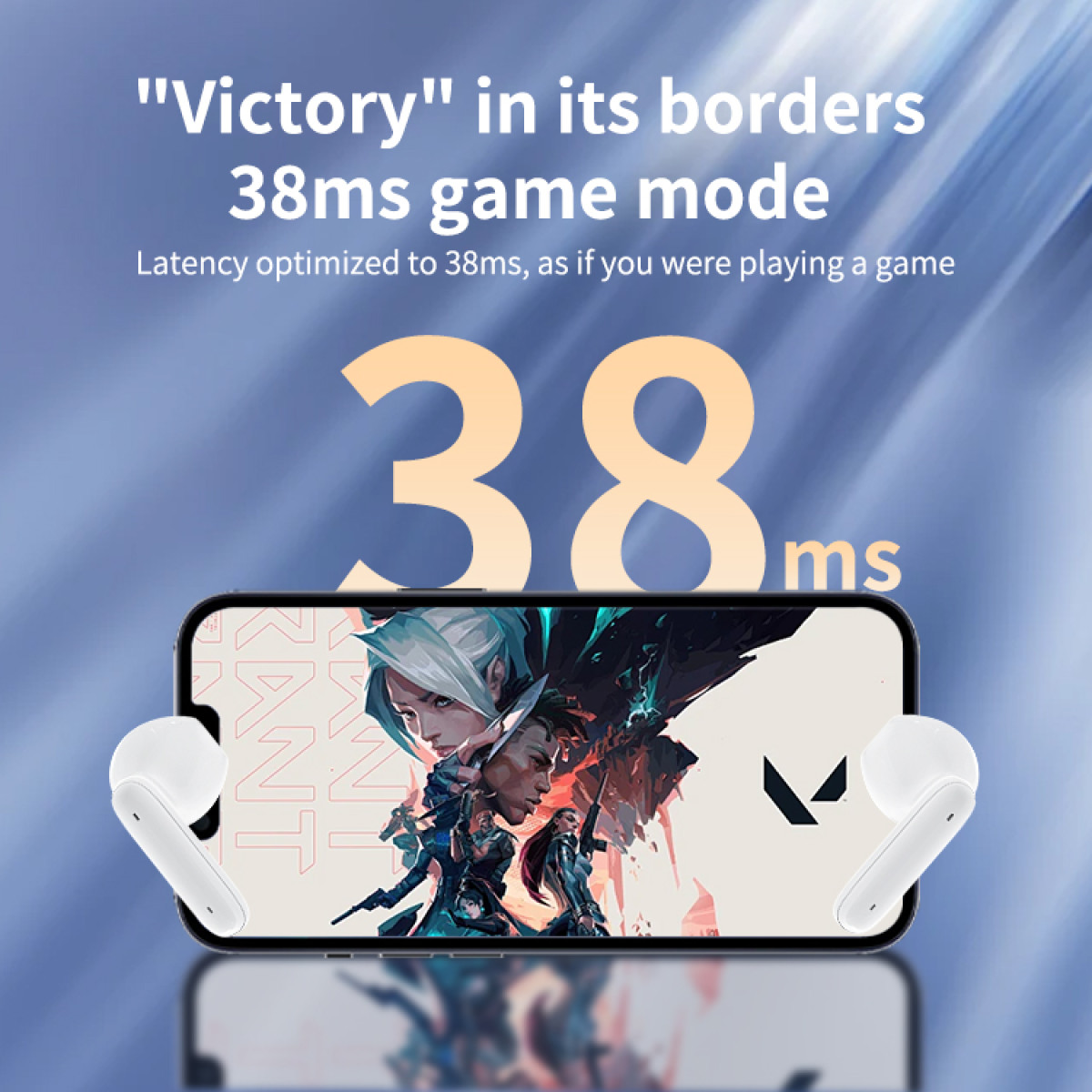 Telefon komórkowy i słuchawki z tekstem. Niebieskie tło.