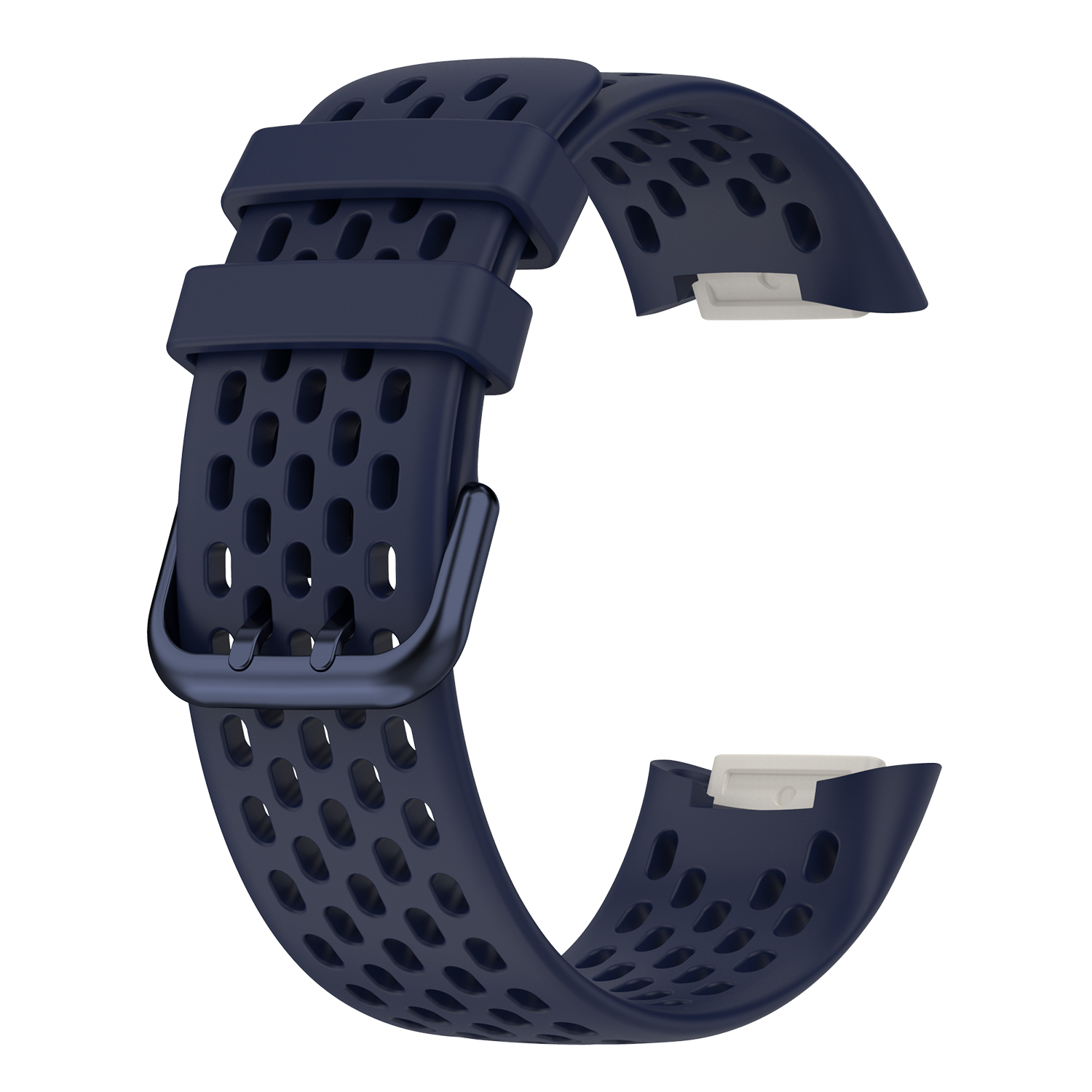Dunkelblaues Smartwatch-Armband mit Löchern und schwarzer Schnalle.
