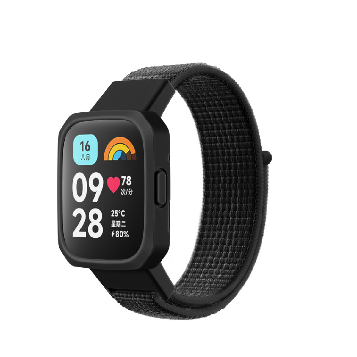 Czarny smartwatch z czarnym paskiem.