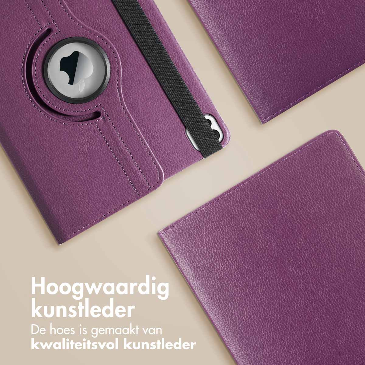 Purple tablet cover with logo and text: 'High-quality artificial leather'.