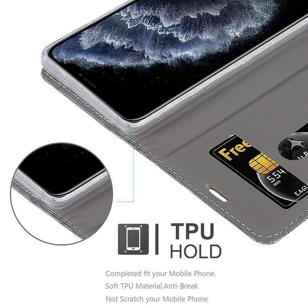 Custodia per telefono con slot per carte e carta all'interno. Testo: TPU HOLD. Sfondo bianco.