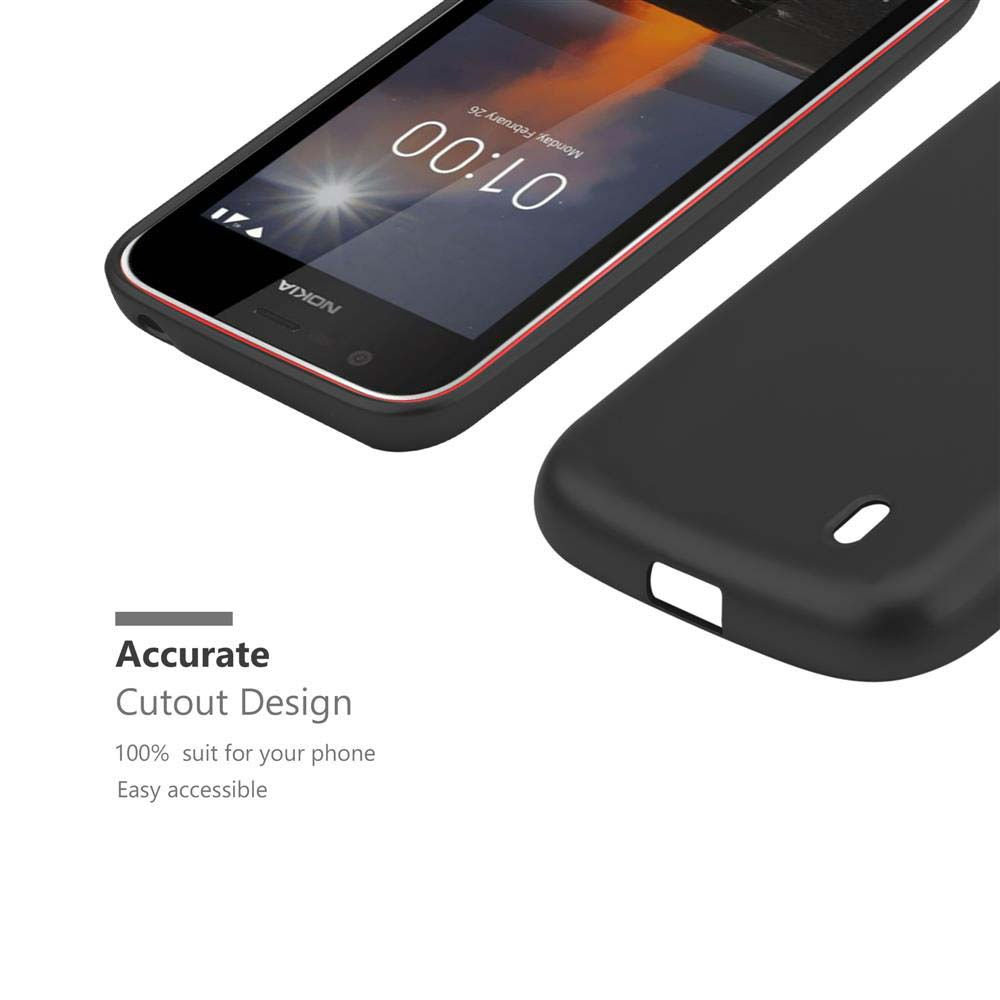 Schwarzes Telefon mit roter Umrandung und einer schwarzen Handyhülle. Der Text lautet "Accurate Cutout Design".