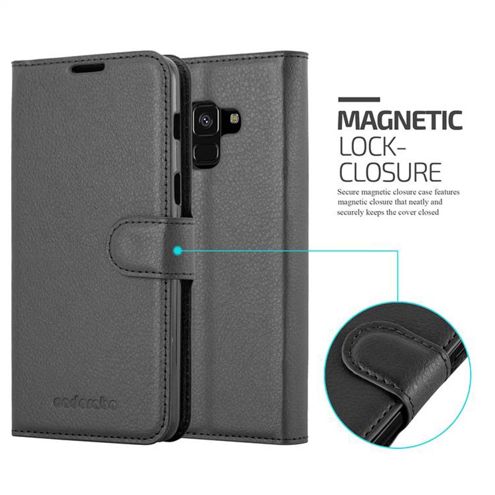 Custodia per telefono grigia con chiusura magnetica, che mostra la vista aperta e chiusa.