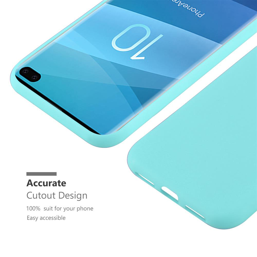 Eine Handyhülle mit einem Telefon darin. Es ist hellblau.