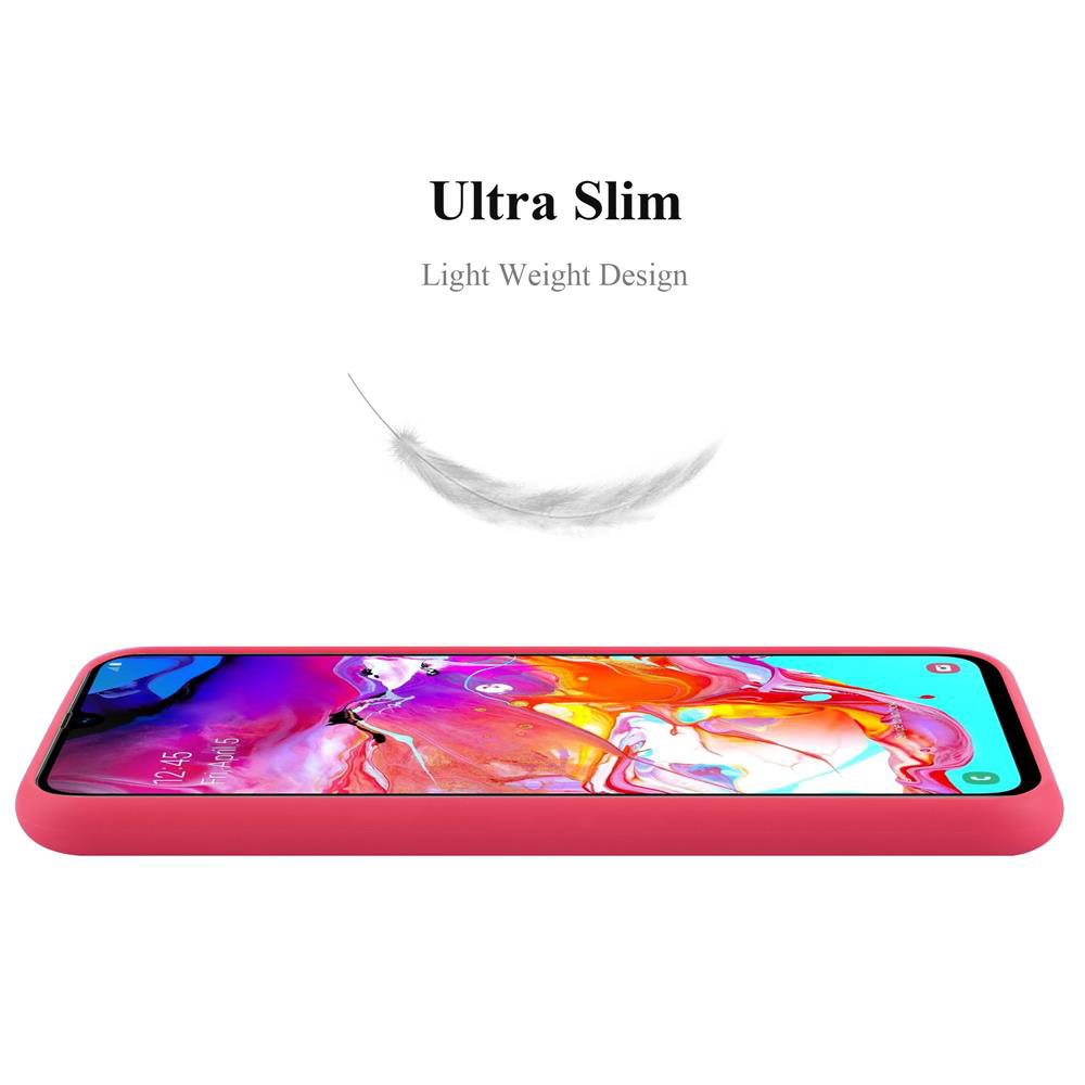 Eine rosa Handyhülle mit einer schwebenden Feder. Oben steht Ultra Slim.