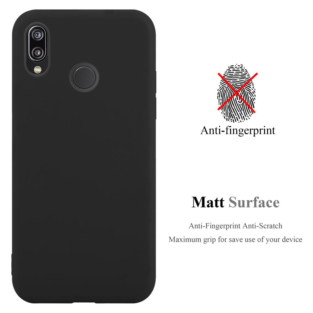 Un telefono nero con una superficie opaca. Include una grafica anti-impronte digitali e testo che promuove la superficie.