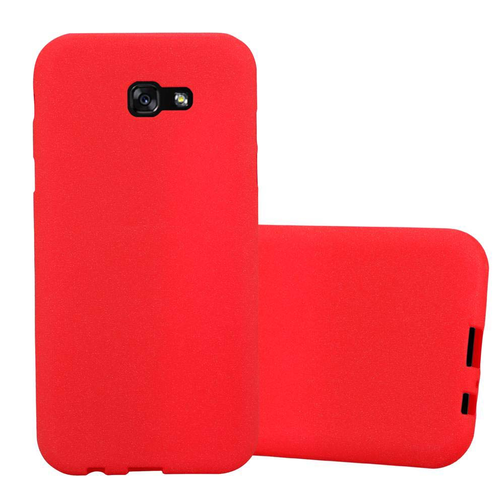 Dos fundas rojas para teléfono, una de lado y otra en la parte trasera.