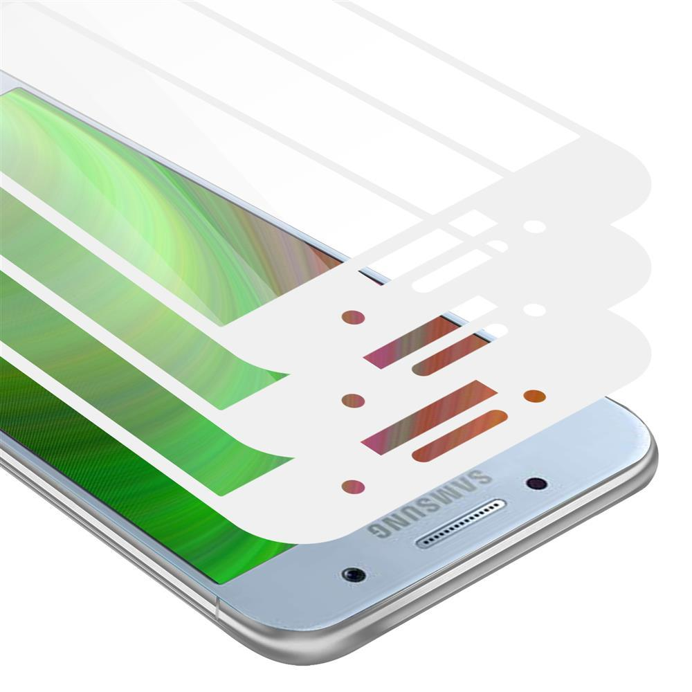 Protezioni schermo bianche applicate a un telefono. Testo: Samsung.