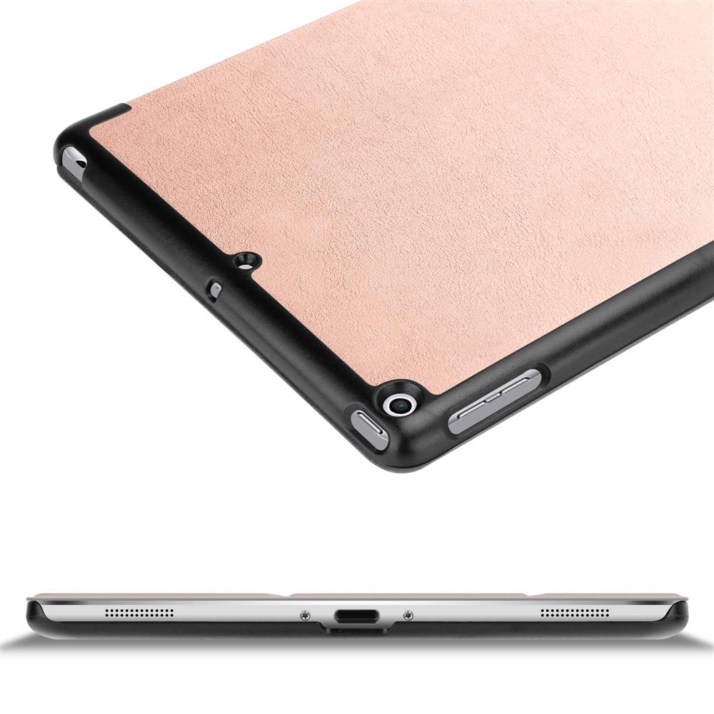 Ein Tablet in einer schwarzen Hülle. Die Hülle ist rosafarben und hat einen schwarzen Rand.