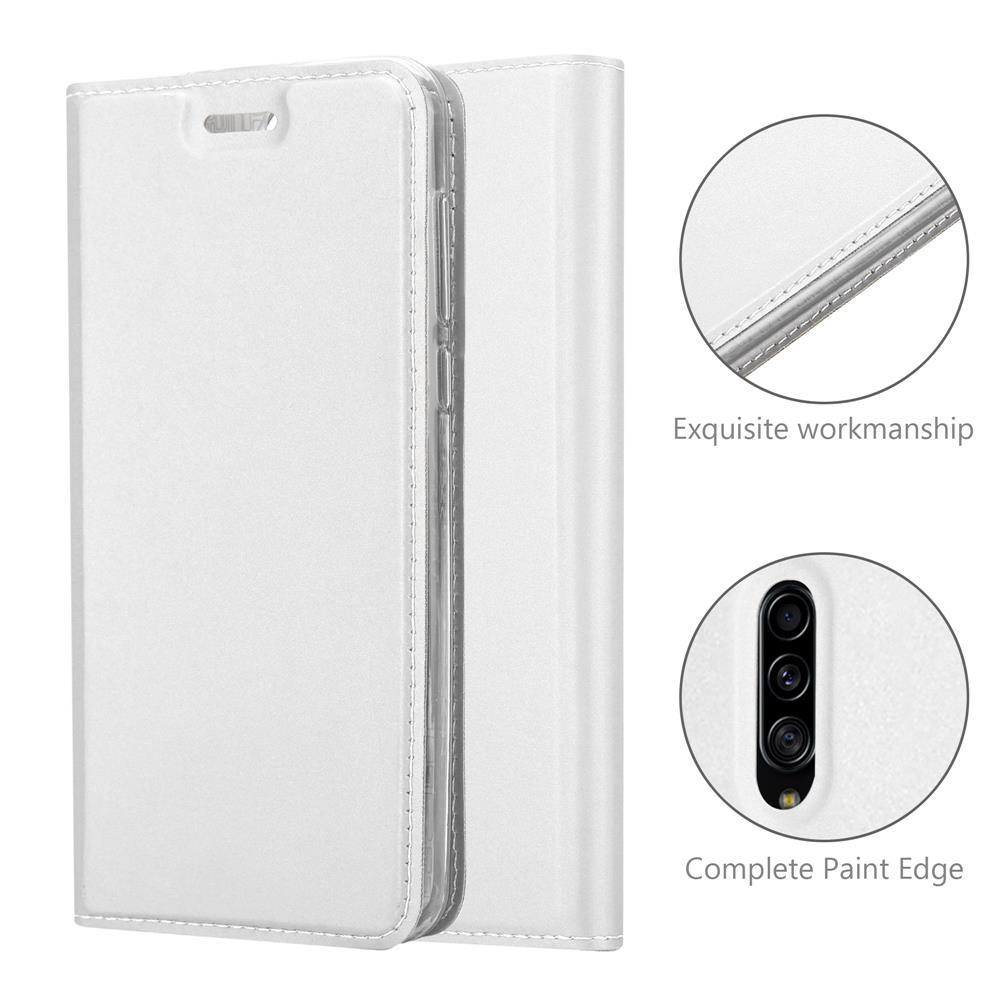 Weißes Handycase. Vorder- und Rückansicht. Nahaufnahme mit Details der Handykameras.
