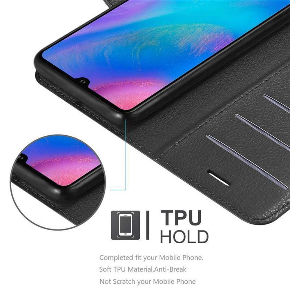 Schwarze Handyhülle mit TPU HOLD-Text und einem Telefon darin. Klarer, weißer Hintergrund.
