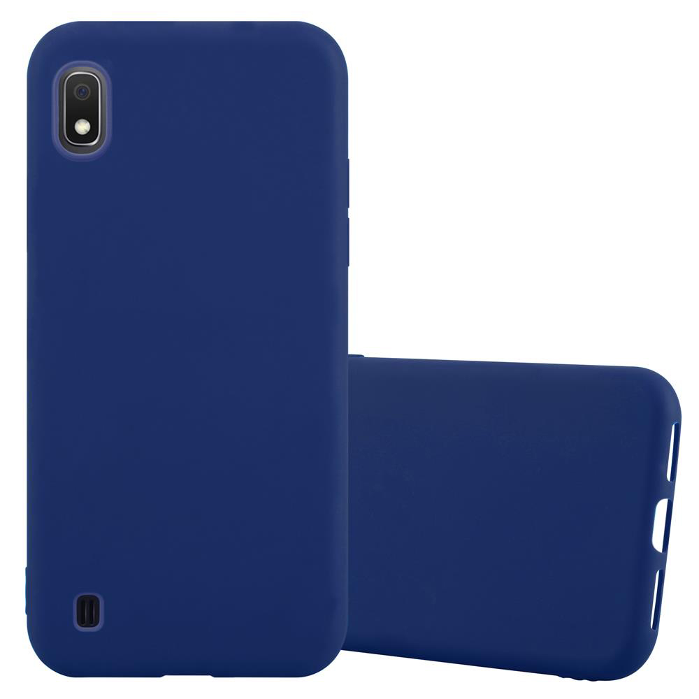 Marineblaue Handyhülle mit einem Telefon darin.