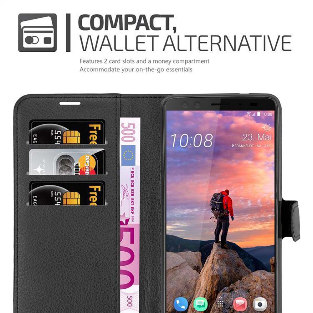 Telefon in Brieftasche mit Kartenfächern, Geld und Telefonbildschirm.