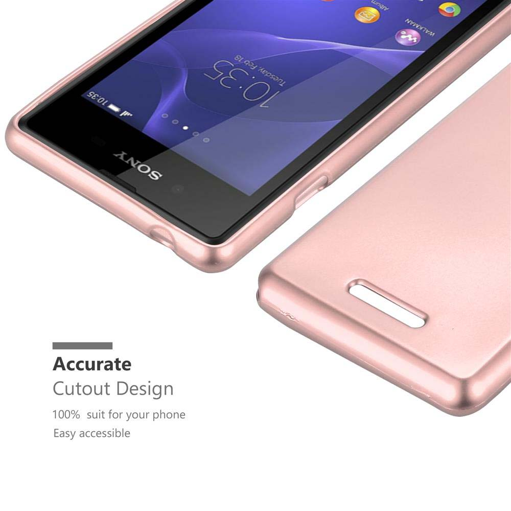 Funda rosa en teléfono. Texto: Diseño de recorte preciso. Fácil acceso.