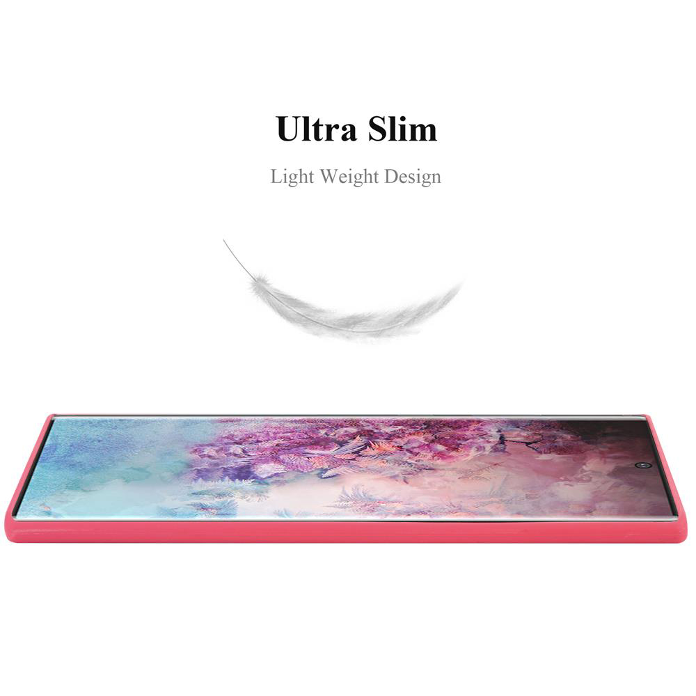 Custodia per telefono rosa, grafica a piuma e le parole 'Ultra Slim'.