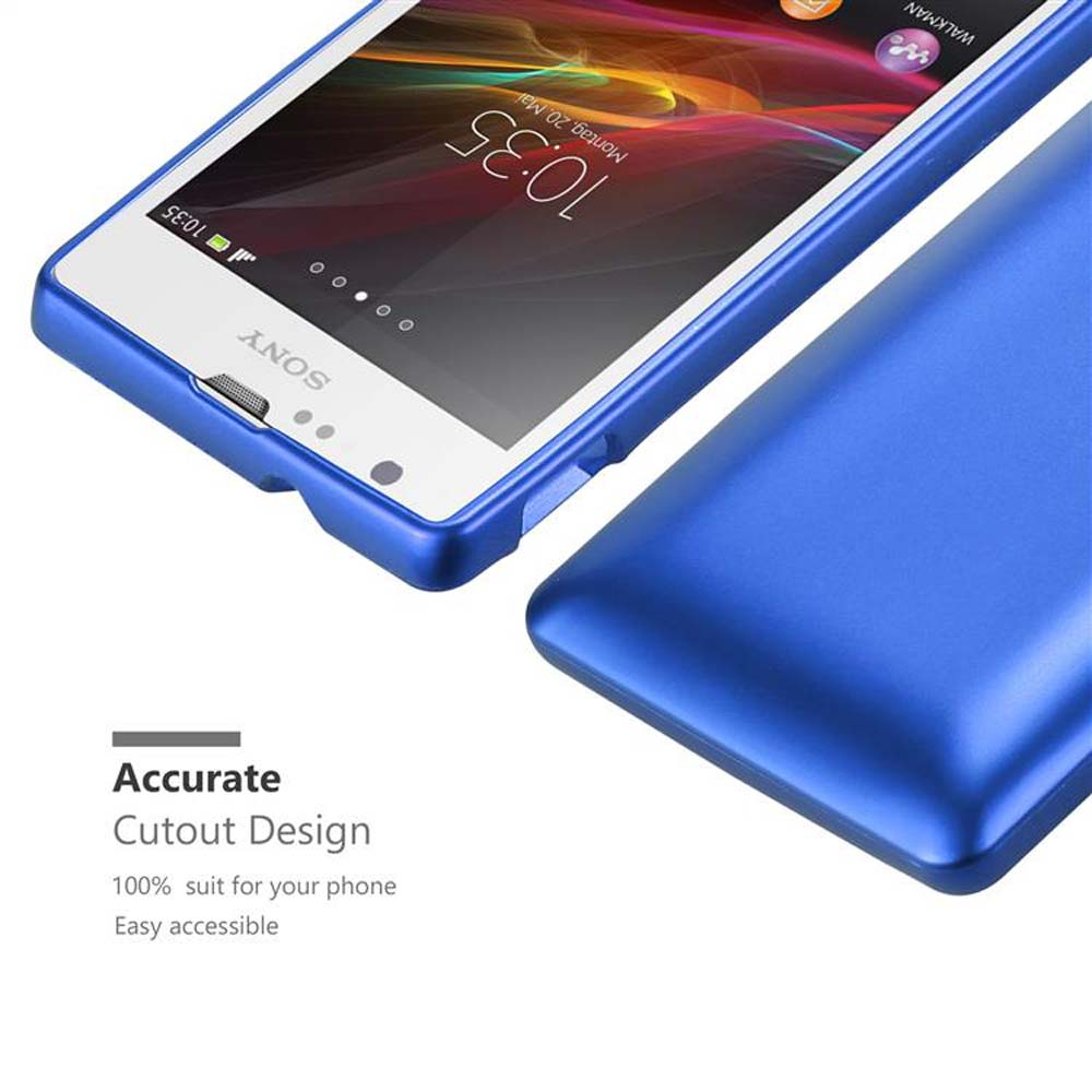 Funda de teléfono azul con un teléfono parcialmente visible.