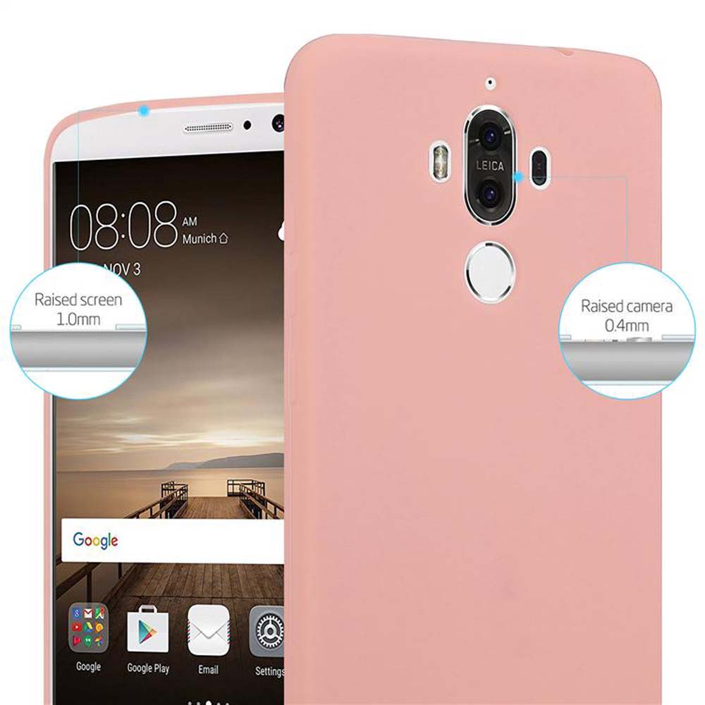 Rosafarbenes Telefon mit rosa Hülle. Nahaufnahme von Telefon und Hülle. Weißer Hintergrund.