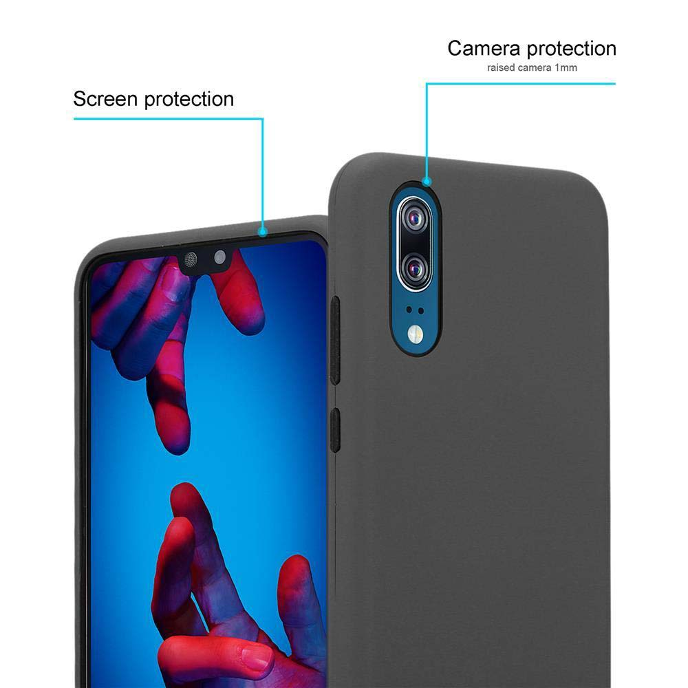 Un telefono nero con custodia, che mostra i dettagli della protezione dello schermo.