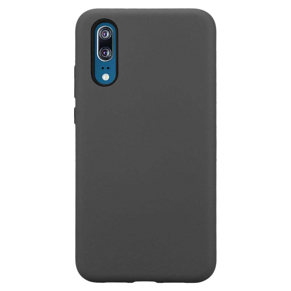 Custodia per telefono grigio scuro. Configurazione a doppia fotocamera su sfondo scuro.
