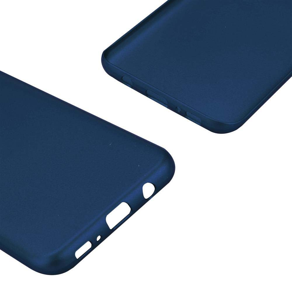 Due custodie per telefono blu scuro. Una mostra il retro, l'altra l'interno.