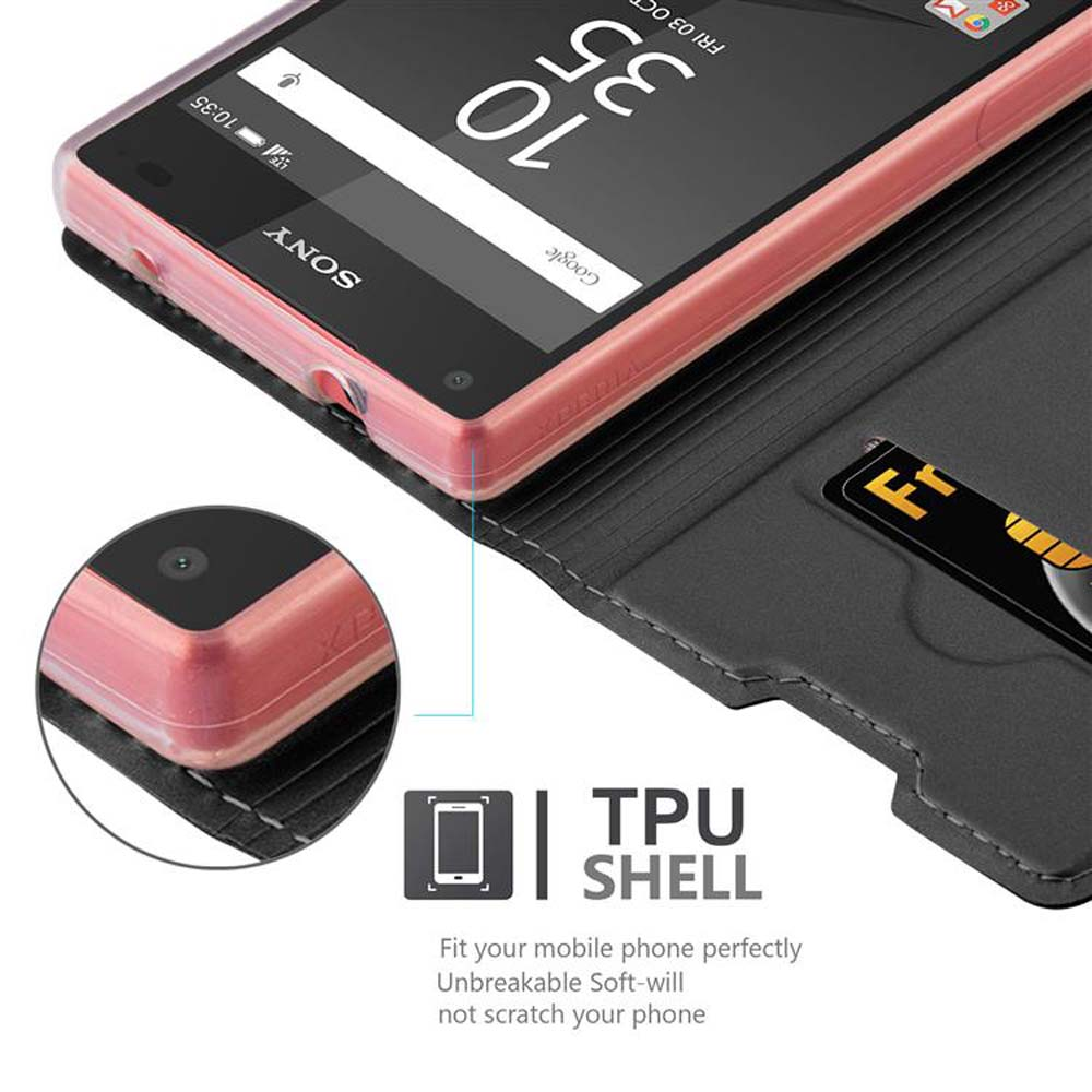 Telefon in schwarzem Gehäuse mit pinkem Rand. Text: TPU-Schale. Schwarz-weißer Hintergrund.
