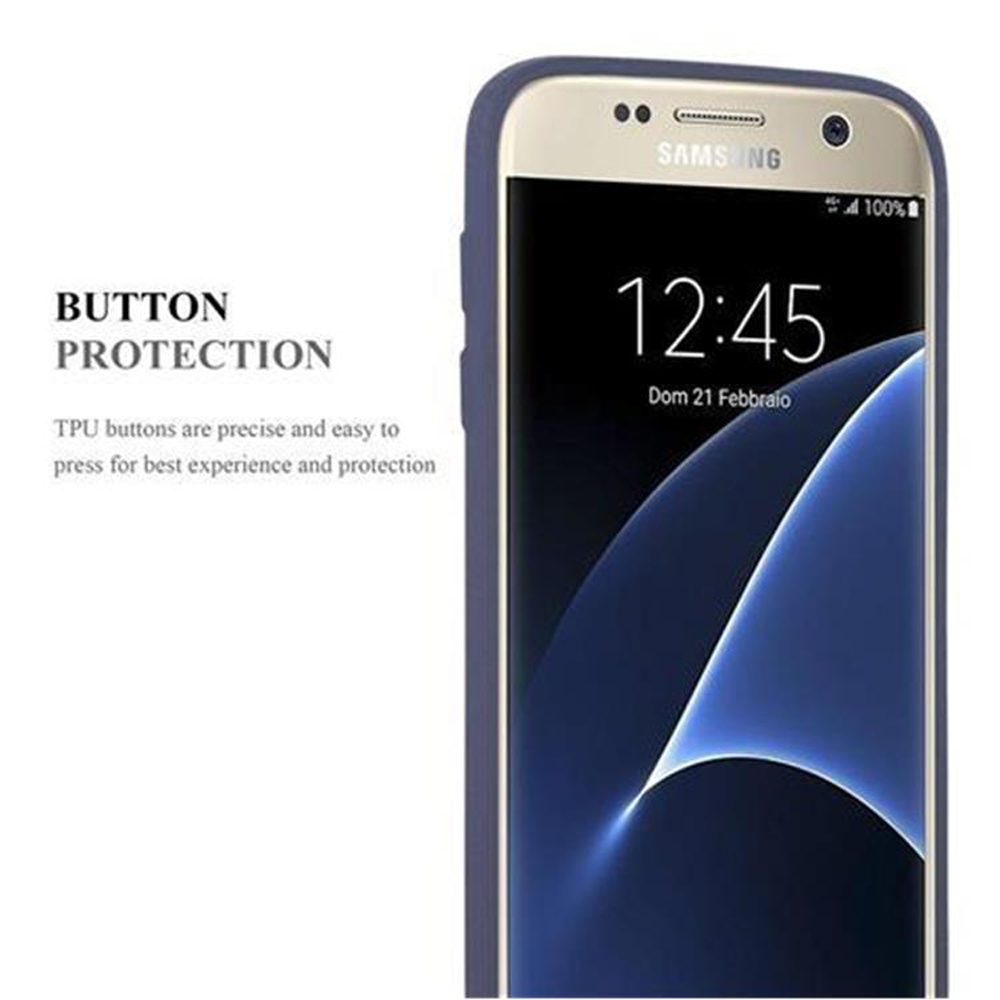 Custodia per telefono con cornice blu e telefono che mostra l'ora. Il testo a sinistra dice 'Button Protection'.