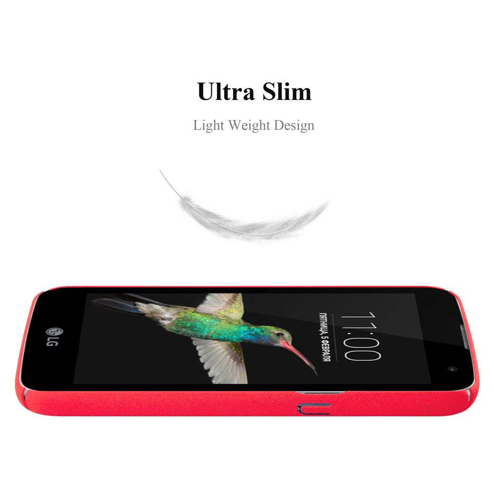 Telefono rosso con un colibrì sullo schermo. Testo: Ultra Slim, Light Weight Design.