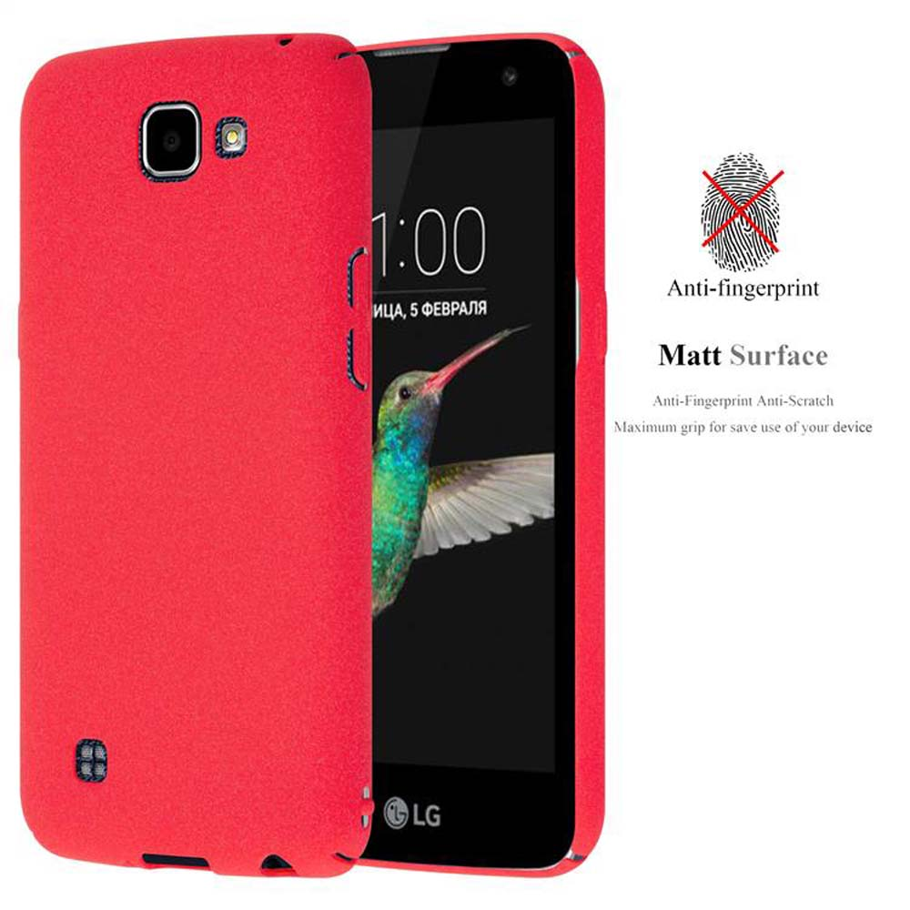 Una custodia per telefono rossa con un telefono all'interno, che mostra l'ora e un colibrì sullo schermo.