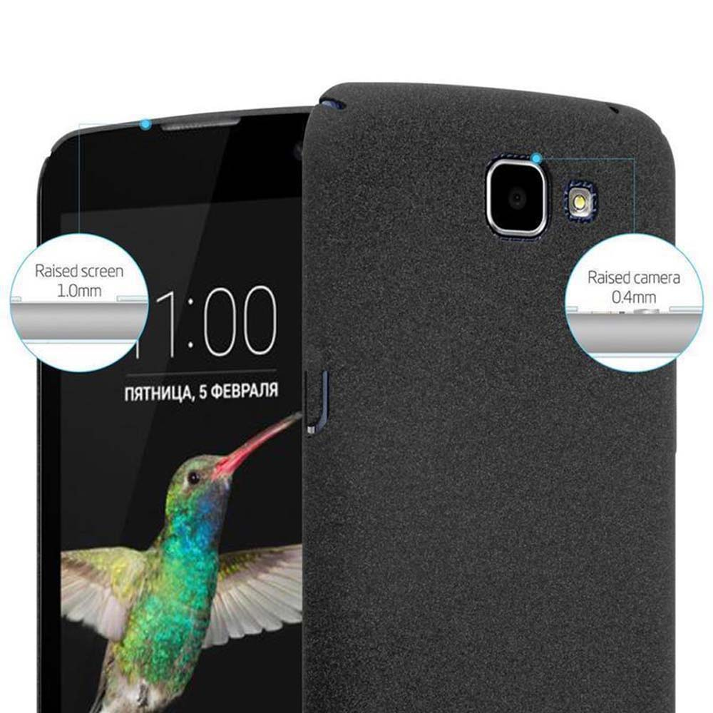 Custodia nera per telefono con immagine di colibrì sullo schermo. Testo: Schermo rialzato 1,0 mm, fotocamera rialzata 0,4 mm.